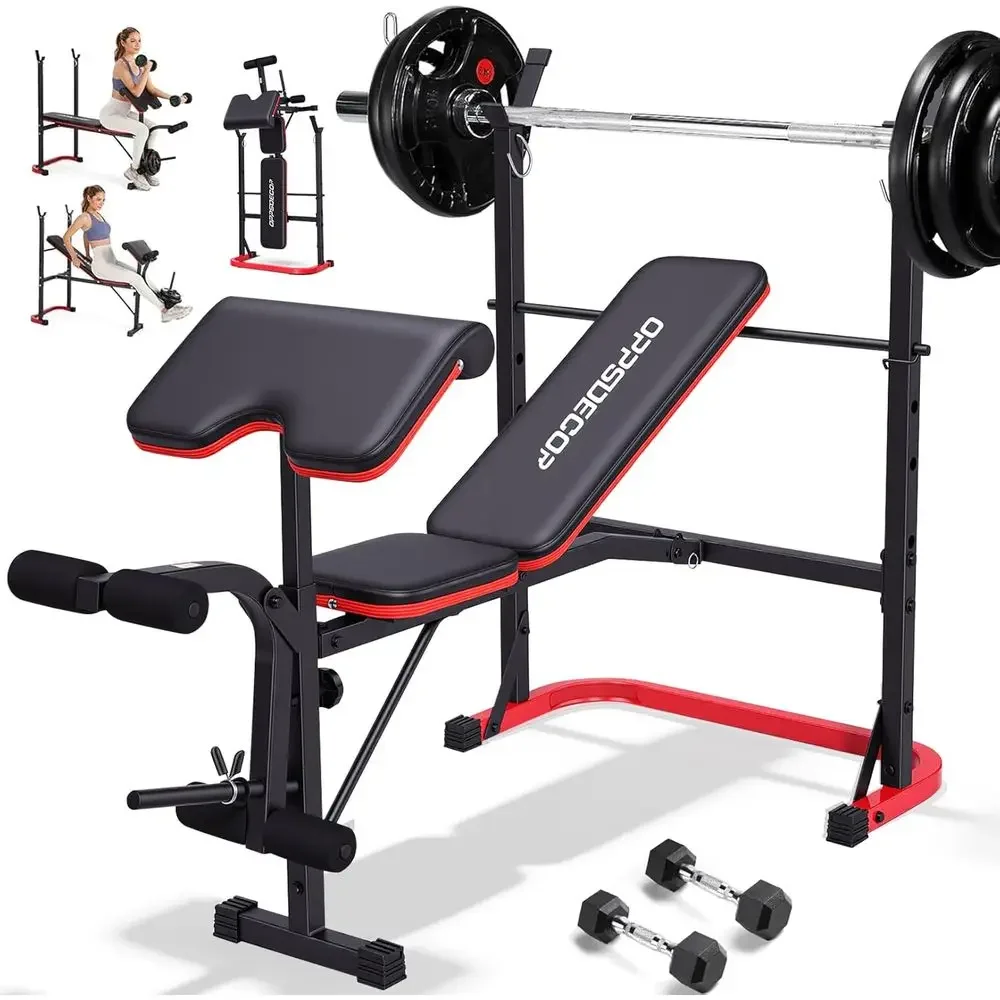 Home Gym Leg Extension - 8-in-1 verstelbare gewichtsbank met squat rack,