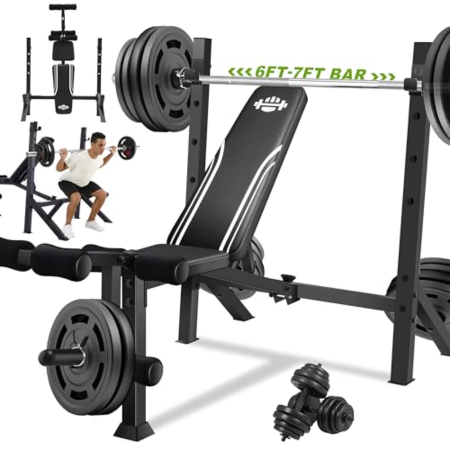 Home Gym Leg Extension - 900LBS Gewichtsbankset met Squat Rack, verstelbare